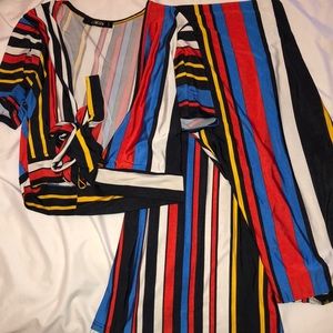 two piece set with pants and crop tie around top